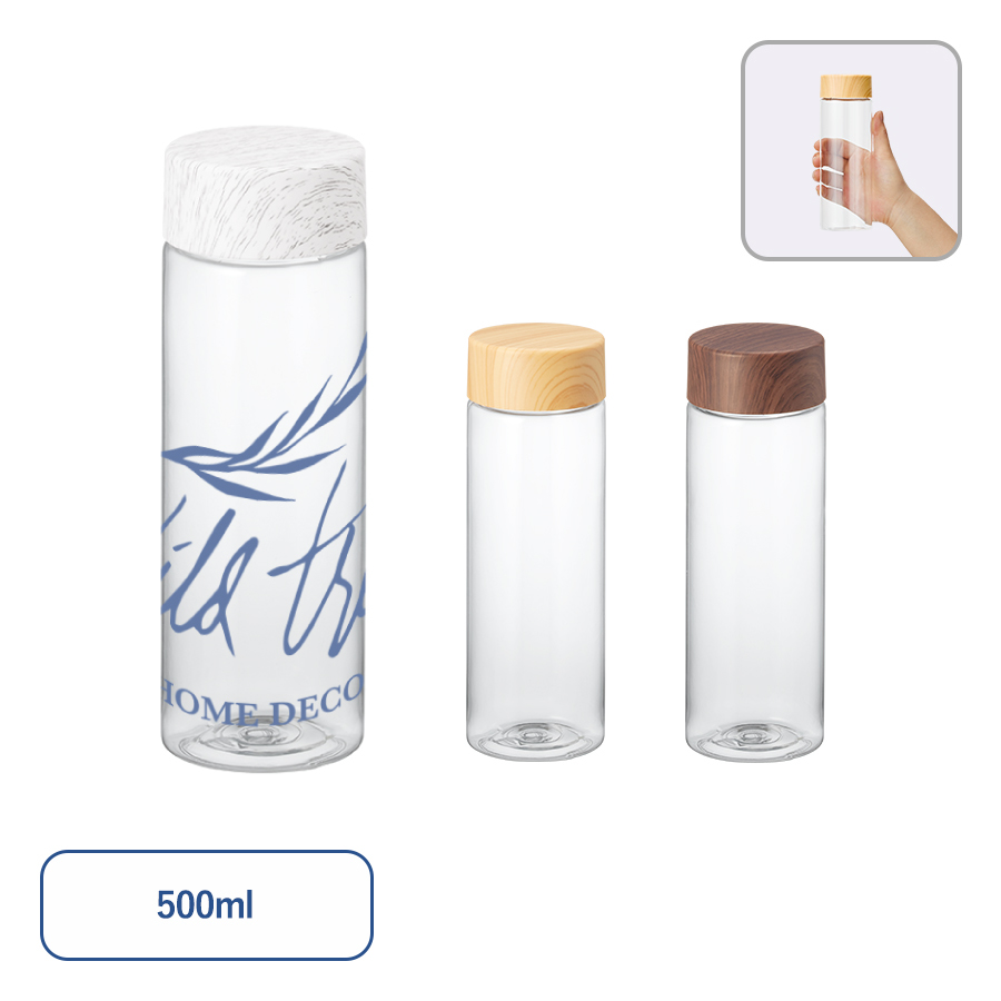 木目調キャップスリムクリアボトル　500ml